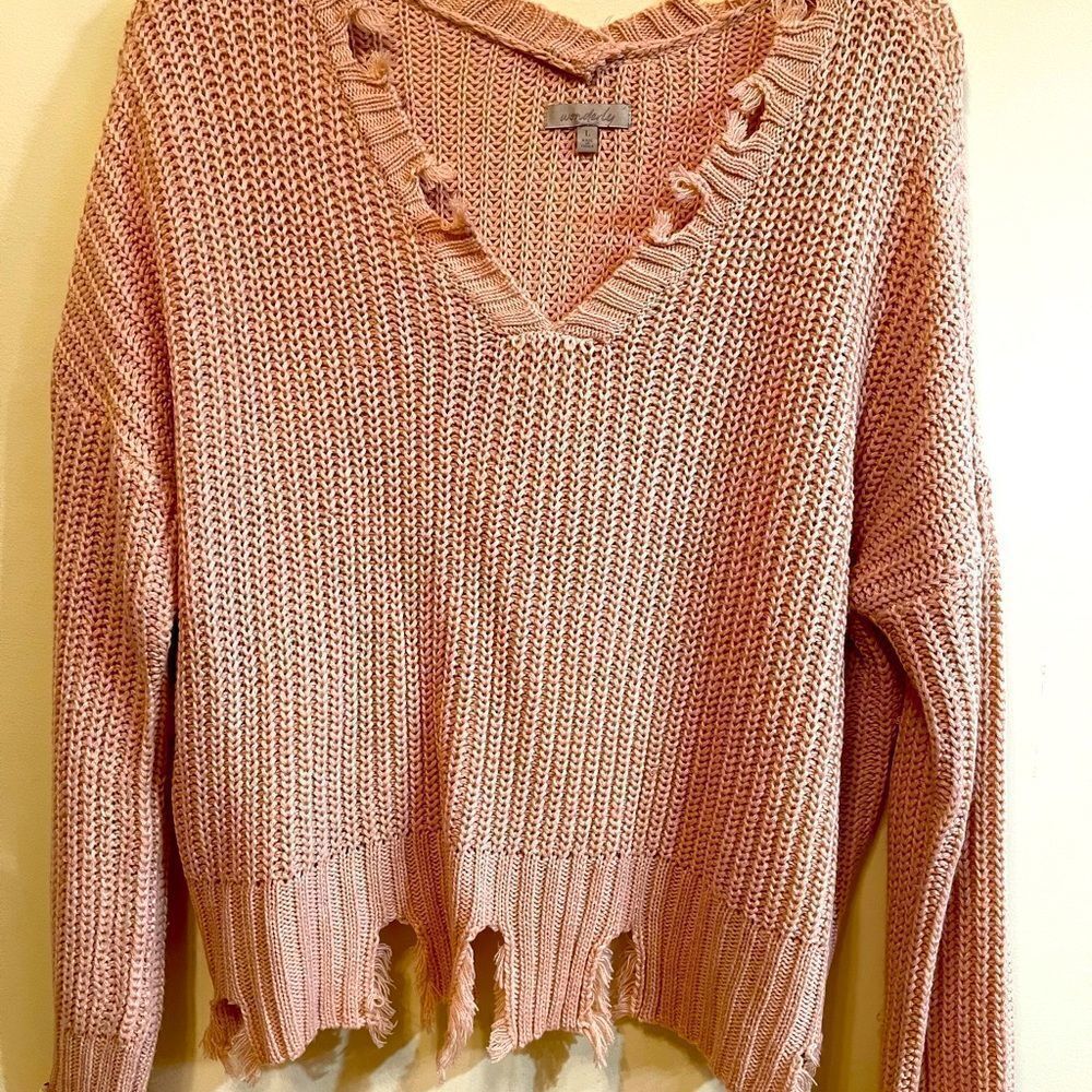Wonderly V neck long sleeve Chewed Hem Sweater